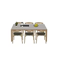 White Rectangular Dining Table Set With Six Wooden Chairs Plants Black Device Yellow Plate