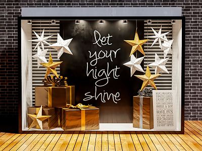 Modern Window Advertising Window Display Cabinet Spotlight Door Head Gift Box Gift Star Hanging Decoration Shopping Mall Display Window model