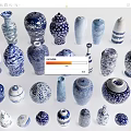 Blue And White Ceramic Decorative Wares With Various Shapes And Patterns