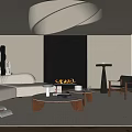 Elegant Modern Living Room Interior Design With White Sofa Fireplace Spiral Lighting And Wooden Floor
