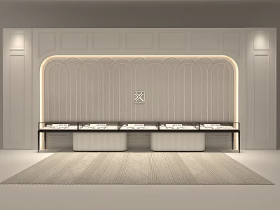 Modern Jewelry Store With Glass Display Cases Soft Lighting Elegant Wall Paneling And Textured Rug 3d model