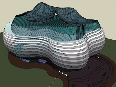 Modern Museum Building With Unique Curved Glass Facade And Wave Shaped Roof 3d model