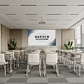Modern Training Learning Meeting Room With Tables Chairs And Large Screen