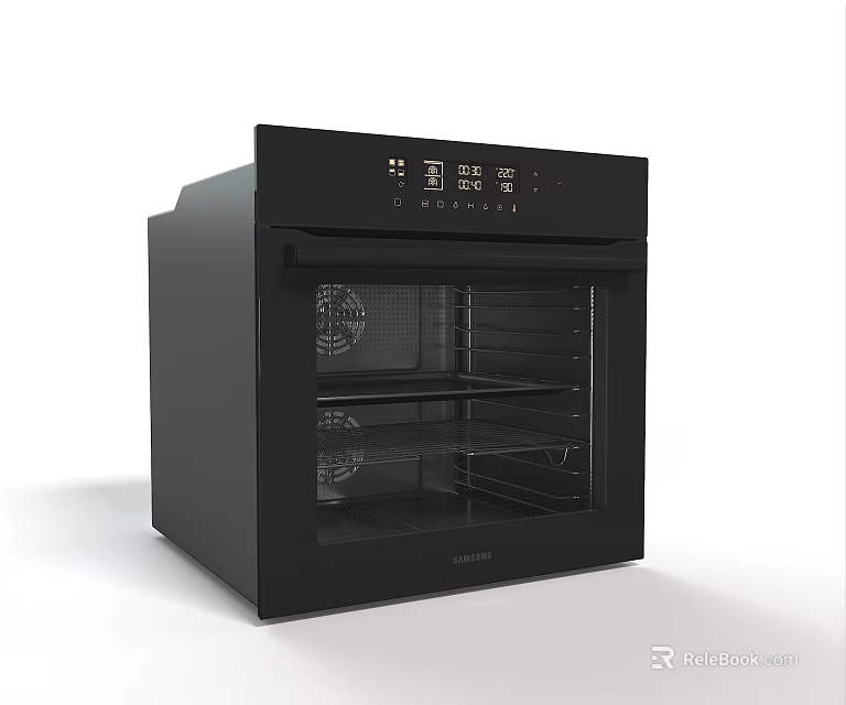 Modern Black Kitchen Oven With Glass Door Interior Racks And Control Panel 3d model 