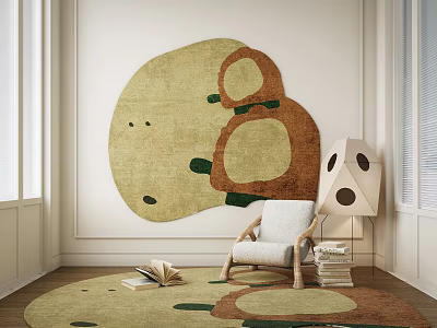 Unique Shaped Rug In Living Room With Chair And Lamp 3d model