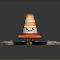 Cartoon Road Structure With Orange White Traffic Cone Smiley Face Yellow Lines And Stone Edges