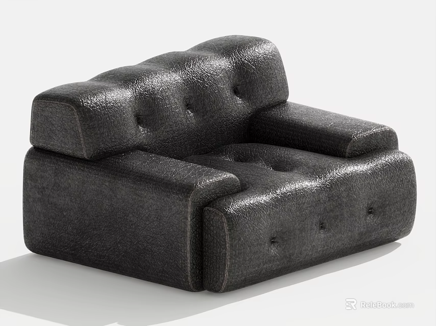Black Modern Tufted Single Seater Sofa With Textured Upholstery And Armrests 3d model 