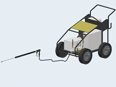 Mobile Industrial Cleaning Equipment With High Pressure Spray Wand And Mobility Wheels 3d model