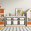 House Shaped Decorative Cabinets With White Orange Design Storage Drawers And Sunflowers