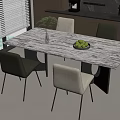 Modern Dining Table Set With Marble Top Gray Beige Chairs And Kitchen Cabinets 3d model