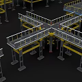 3D Model Industrial Stairs with Metal Frames Yellow Railings and Platform Structures 3d model