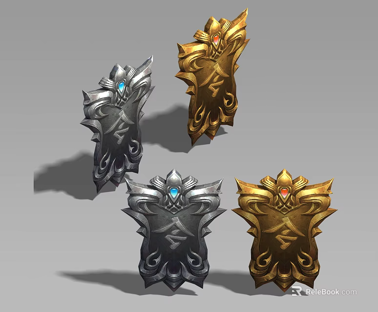 Decorative Jewelry Charms with Silver Gold Tones Blue Red Gemstones and Intricate Design 3d model 