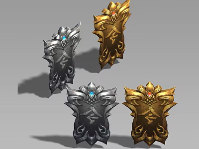 Decorative Jewelry Charms with Silver Gold Tones Blue Red Gemstones and Intricate Design 3d model