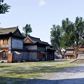 Ancient City Gate Architecture With Gray Brick Wall Wooden Bridge Weeping Willow And Green Grass