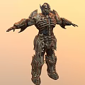 Game Movie Character with Intricate Metallic Armor Skeletal Design Elements 3D Rendered Warrior Pose