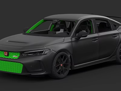 Black Sports Sedan With Green Accent Front Grille And Stylish Alloy Wheels 3d model