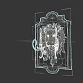 Wall Mounted Mirror with Lion Head Decoration and Decorative Frame Flanked by Candle Holders