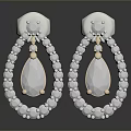 Elegant Geometric Earrings White And Beige With Beaded Decoration And Shiny Design