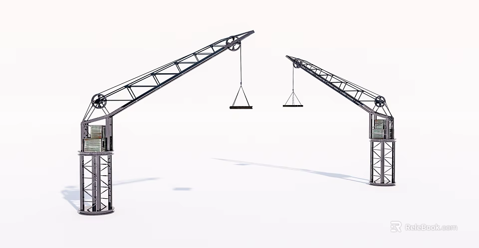Two Utility Vehicle Cranes Featuring Industrial Metal Boom And Hanging Hook 3d model 