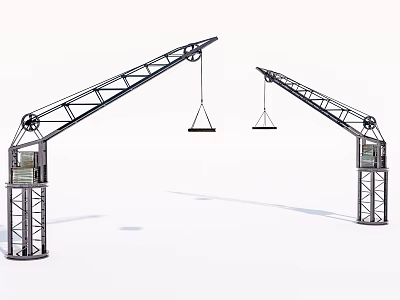 Two Utility Vehicle Cranes Featuring Industrial Metal Boom And Hanging Hook 3d model