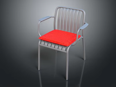 Modern Leisure Chair With Silver Metal Frame Armrests And Red Cushion 3d model