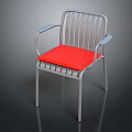 Modern Leisure Chair With Silver Metal Frame Armrests And Red Cushion