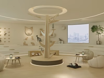 Modern Mall Pet Shop Interior Featuring Cat Tree Wall Decor Cozy Seating And Large Screen 3d model