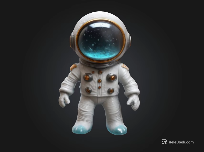 White Astronaut Doll In Spacesuit With Starry Helmet Buttons On Chest And Blue Feet 3d model 