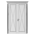 White Double Doors With Geometric Patterned Glass And Classic Handle Design 3d model
