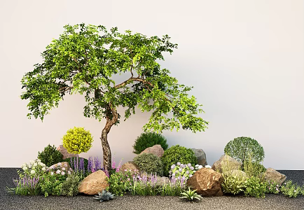 Shrub ball modeling tree bush flowers and plants spherical green plant stone combination 3d model