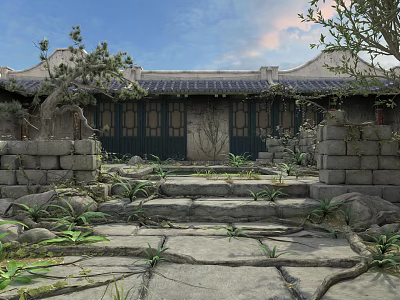 Traditional Chinese Garden Landscape With Stone Pathways Ancient Architecture And Lush Greenery 3d model