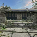 Traditional Chinese Garden Landscape With Stone Pathways Ancient Architecture And Lush Greenery