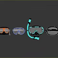Various Colorful Snorkel Masks With Blue Snorkel Tube For Diving Gear