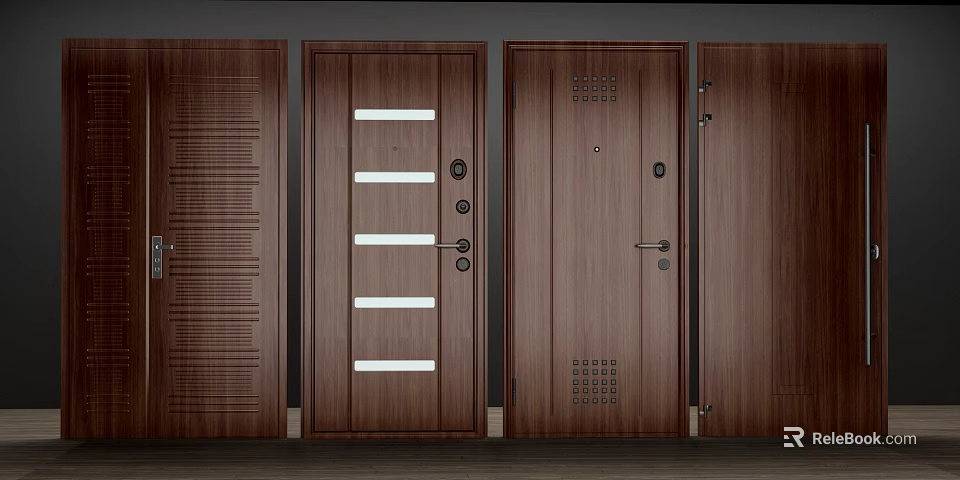 Wooden Hinged Doors With Various Designs For Home Interior Decoration Projects 3d model