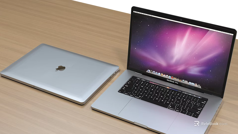 Two Silver Laptops One Open With Colorful Screen And Black Keyboard 3d model 
