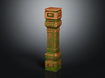 Decorative Column With Green Brown Textured Surface And Ornamental Carved Details 3d model