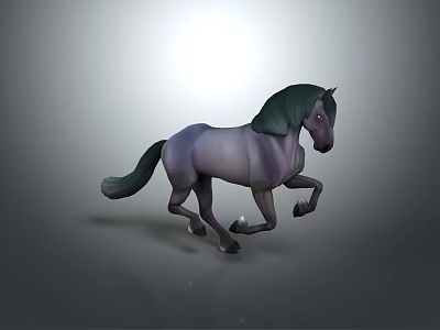 3D Model Horse With Purple Body Dark Green Mane Running Pose Overhead Light Gray Background 3d model