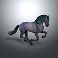 3D Model Horse With Purple Body Dark Green Mane Running Pose Overhead Light Gray Background