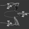 Game Movie Character Mechanical Gear With Silver Curved Metal Structure And Smooth Reflective Surface In Dark Background