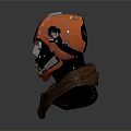 Futuristic Combat Weapon Helmet With Orange White Stripe Black Mask And Shoulder Armor