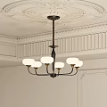 Classic Chandelier With White Glass Shades In Elegant Ceiling Molding Interior Design