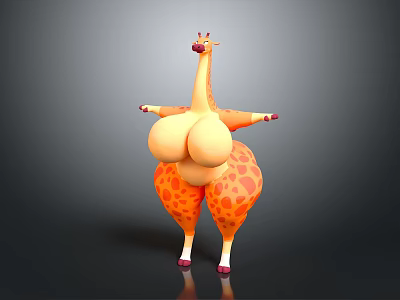 Cartoon Giraffe Game Movie Character With Orange Spots Exaggerated Proportions Pink Hooves Standing Pose 3d model
