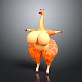 Cartoon Giraffe Game Movie Character With Orange Spots Exaggerated Proportions Pink Hooves Standing Pose