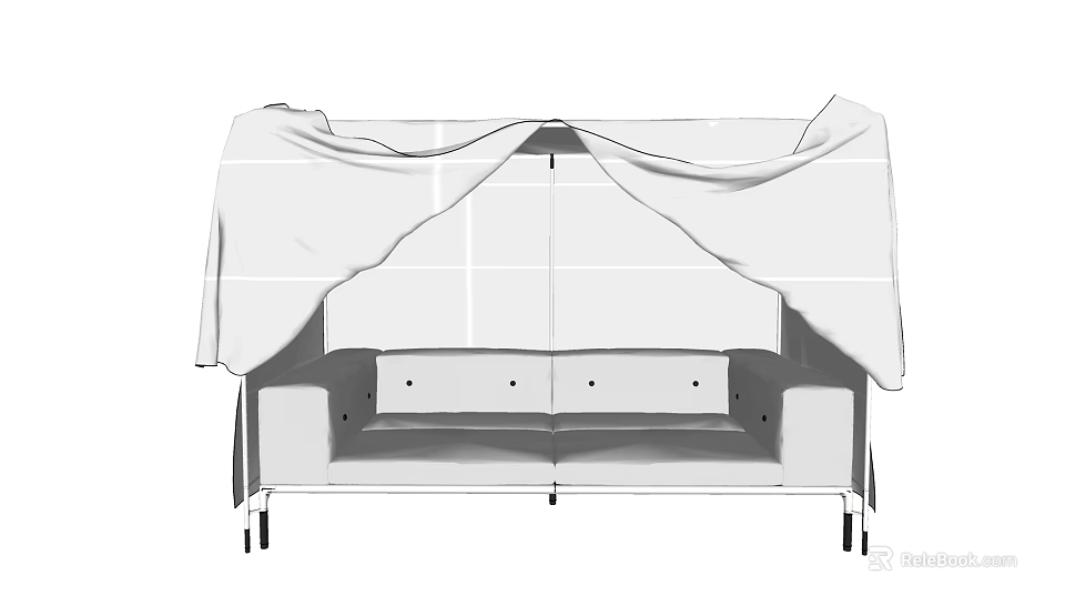 Modern Two Seater Sofa With White Fabric Cover And Metal Legs 3d model 