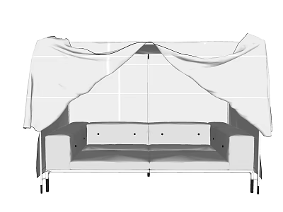 Modern Two Seater Sofa With White Fabric Cover And Metal Legs 3d model