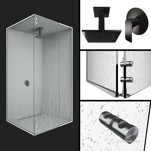 Modern Shower Enclosure Design With Glass Panel Shower Head Handle And Fittings 3d model 