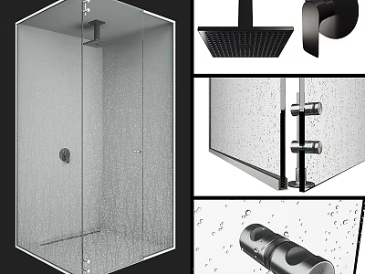 Modern Shower Enclosure Design With Glass Panel Shower Head Handle And Fittings 3d model