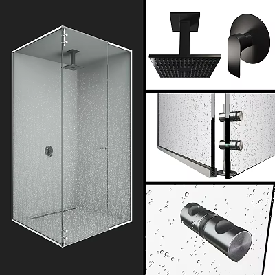Modern Shower Enclosure Design With Glass Panel Shower Head Handle And Fittings 3d model