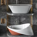 Elegant Modern White Bathtub With Unique Shape Marble Wall And Gold Accents