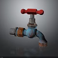 Rusty Blue Faucet With Red Handle As Vintage Household Item For Daily Use